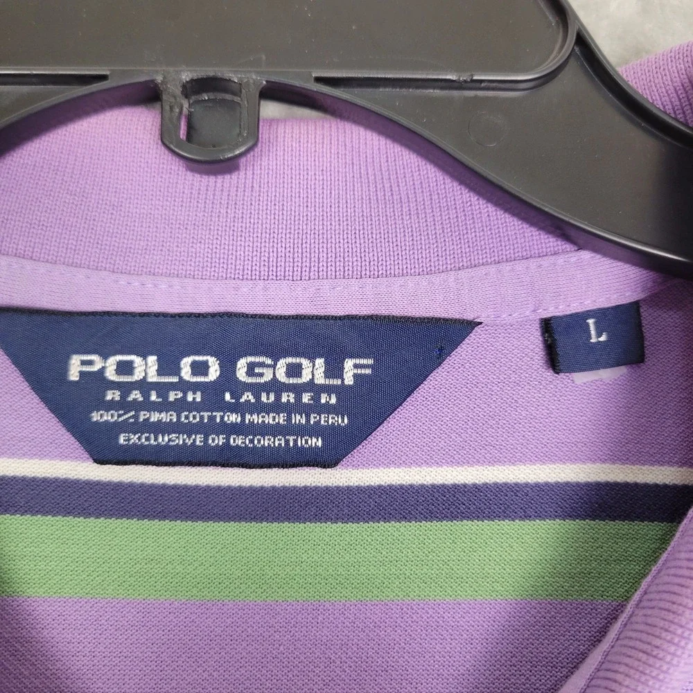 Polo Golf Ralph Lauren Large Purple Green Striped Short Sleeve Polo Shirt Casual